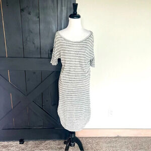 Emerson Fry Grey Striped Ruched Side Linen Dress Casual Women’s Boho Small